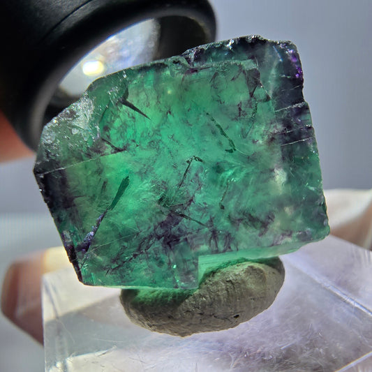 Klarer Phantom Fluorit Würfel, grün lila Okorusu, Namibia 20*19*17mm