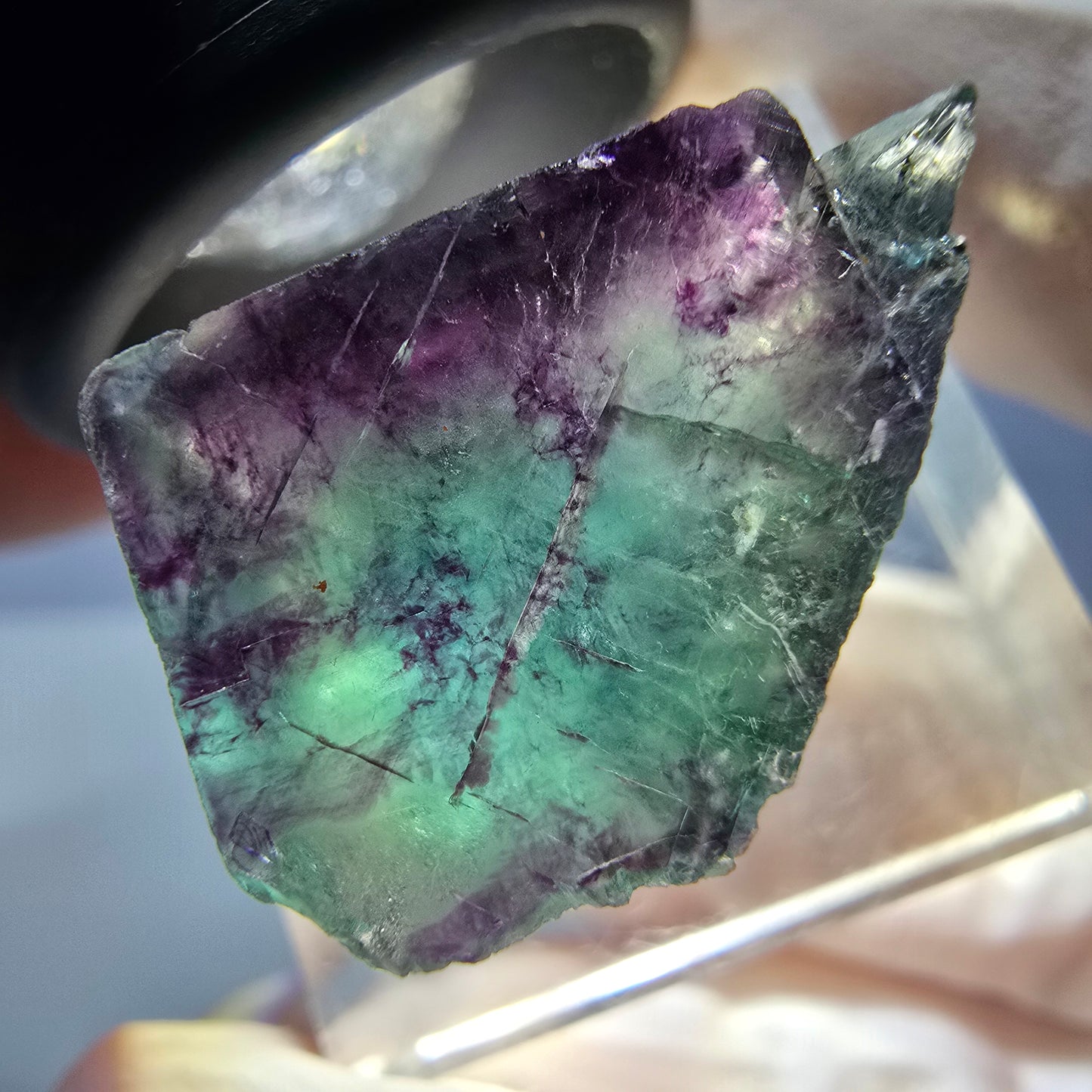 Klarer Phantom Fluorit Würfel, grün lila Okorusu, Namibia 20*18*14mm