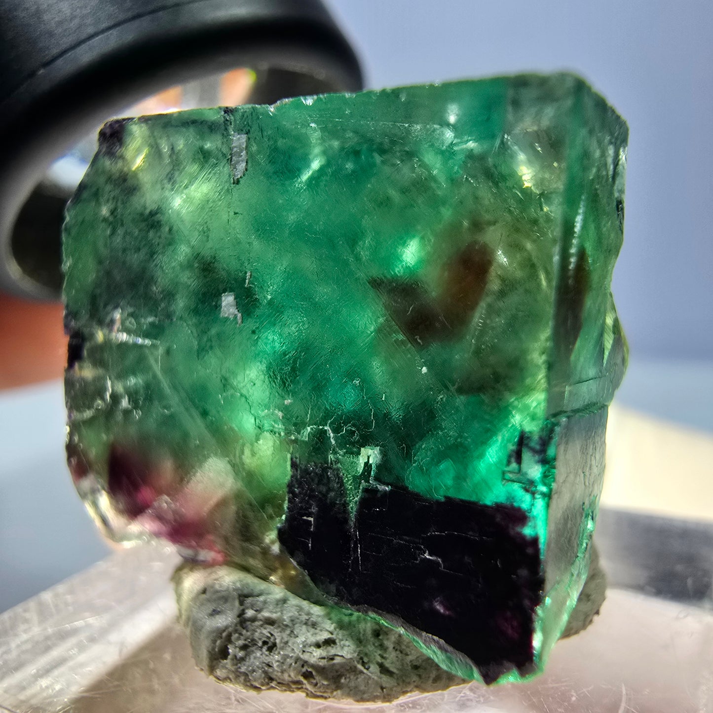Klarer Phantom Fluorit Würfel, grün lila Okorusu, Namibia 22*19*19mm
