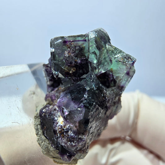 Klarer Phantom Fluorit Würfel, grün lila Okorusu, Namibia 24*19*16mm