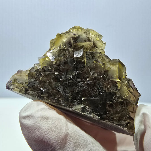 Phantom Fluorit Würfel Stufe, gelb lila Okorusu, Namibia 54*33*28mm