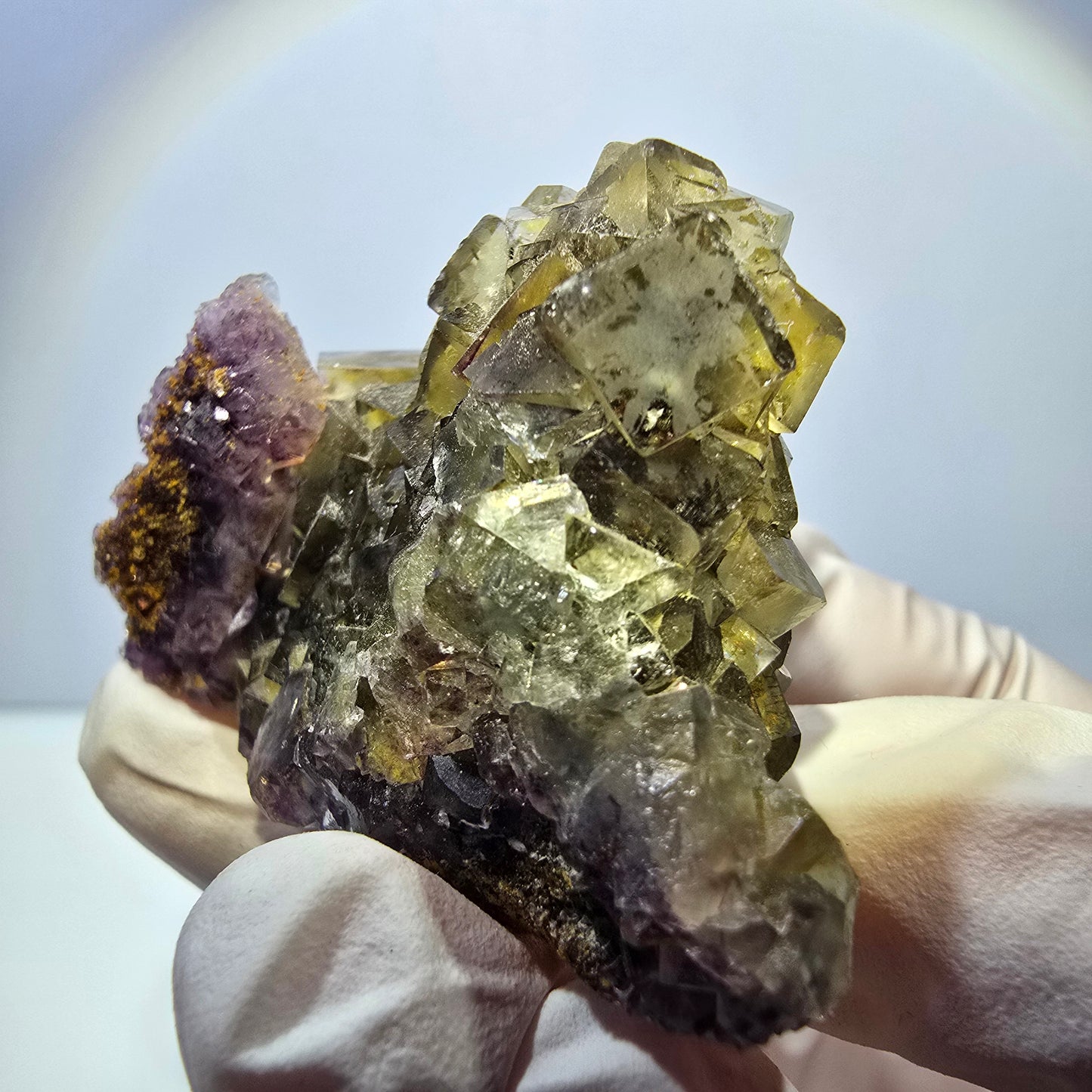 Phantom Fluorit Würfel Stufe, gelb lila Okorusu, Namibia 54*33*28mm