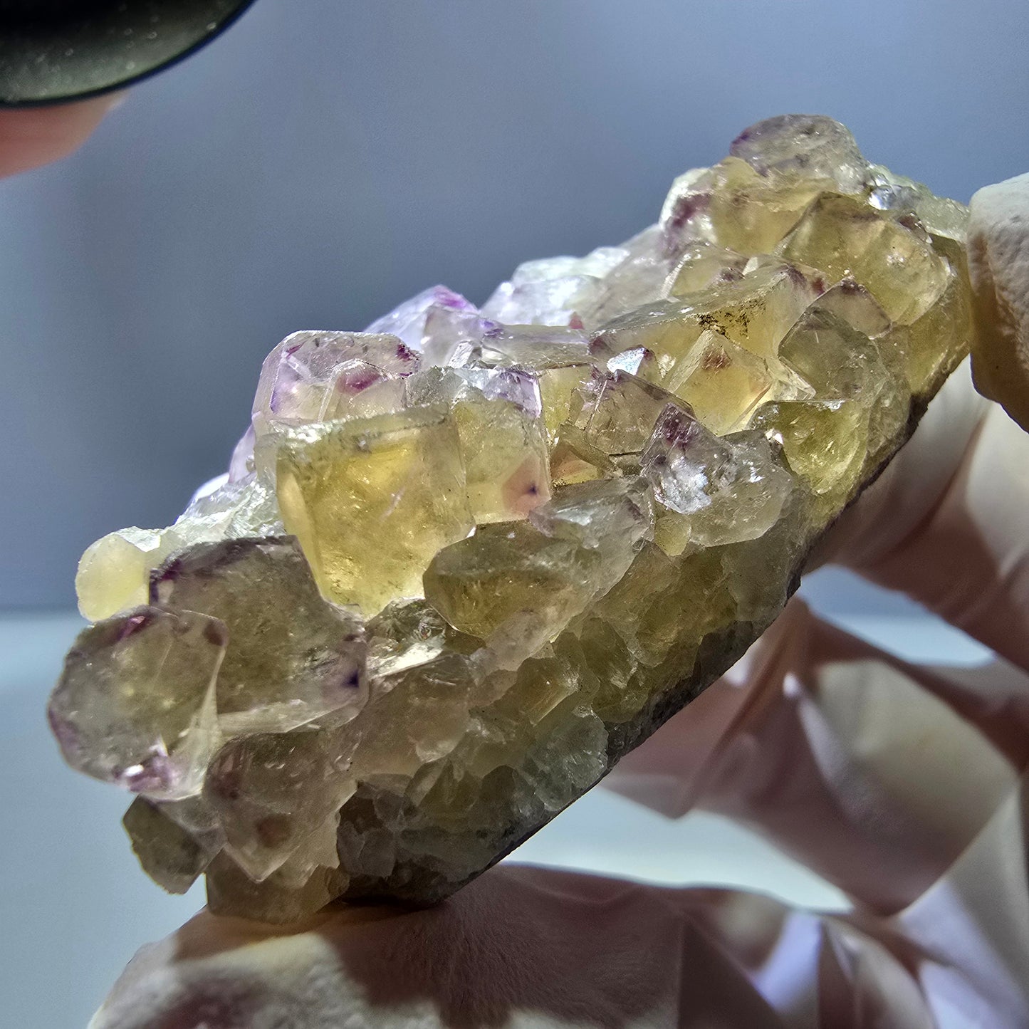 Phantom Fluorit Würfel Stufe, gelb lila Okorusu, Namibia 54*31*19mm