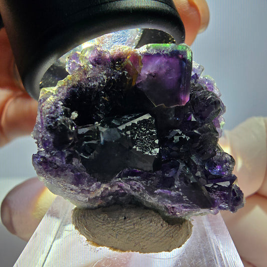Rare spécimen cubique de fluorite fantôme, vert-violet, Okorusu, Namibie, 34*31*14 mm