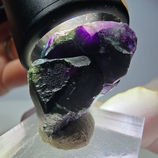 Rare spécimen cubique de fluorite fantôme, vert-violet, Okorusu, Namibie, 26*17*16 mm