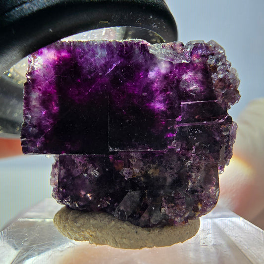 Rare spécimen cubique de fluorite fantôme, vert-violet, Okorusu, Namibie, 24 x 23 x 16 mm