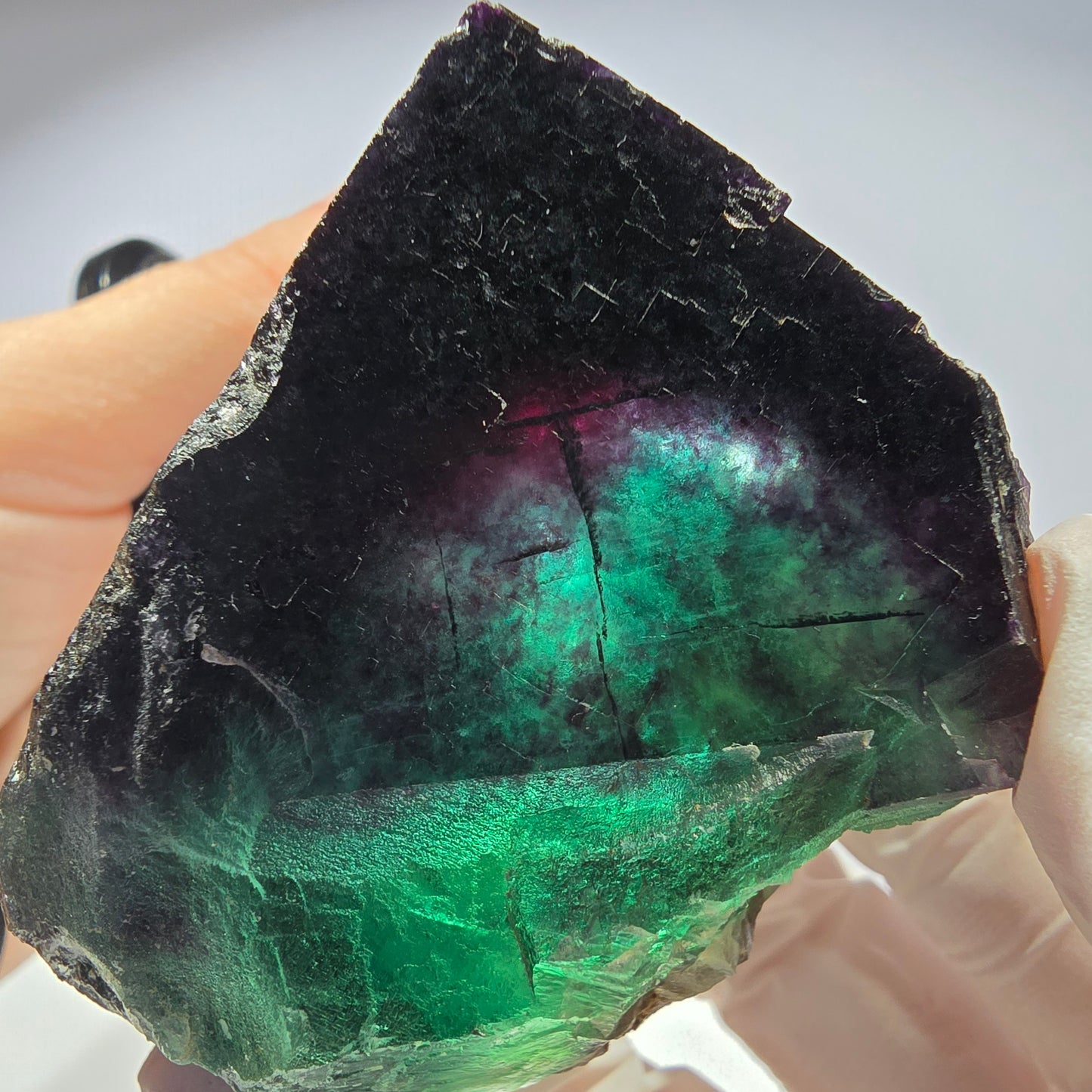 Cube de fluorite fantôme XL parqueté vert violet Okorusu, Namibie 54*54*47mm