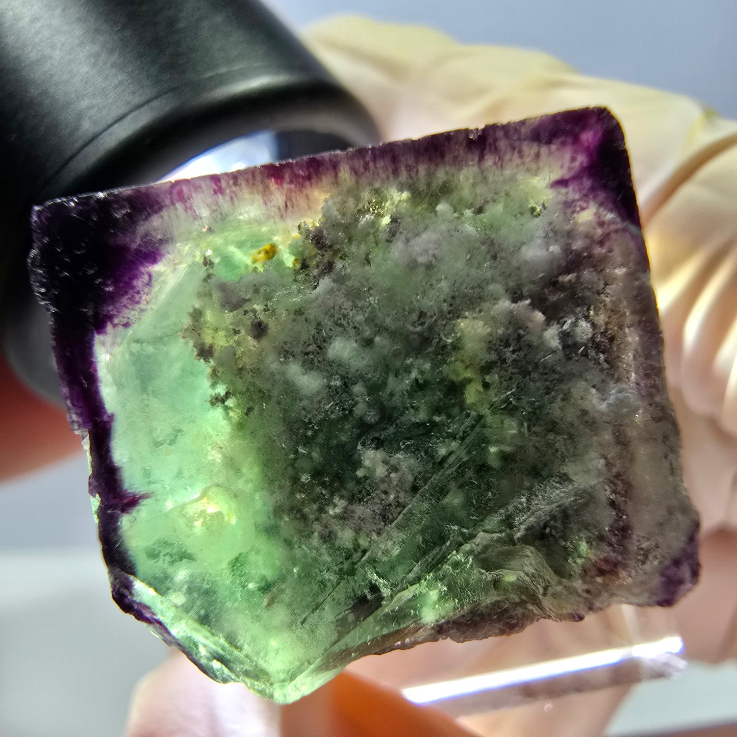 Phantom Fluorit Würfel parkettiert, zonal, grün lila Okorusu, Namibia 21*20*18mm