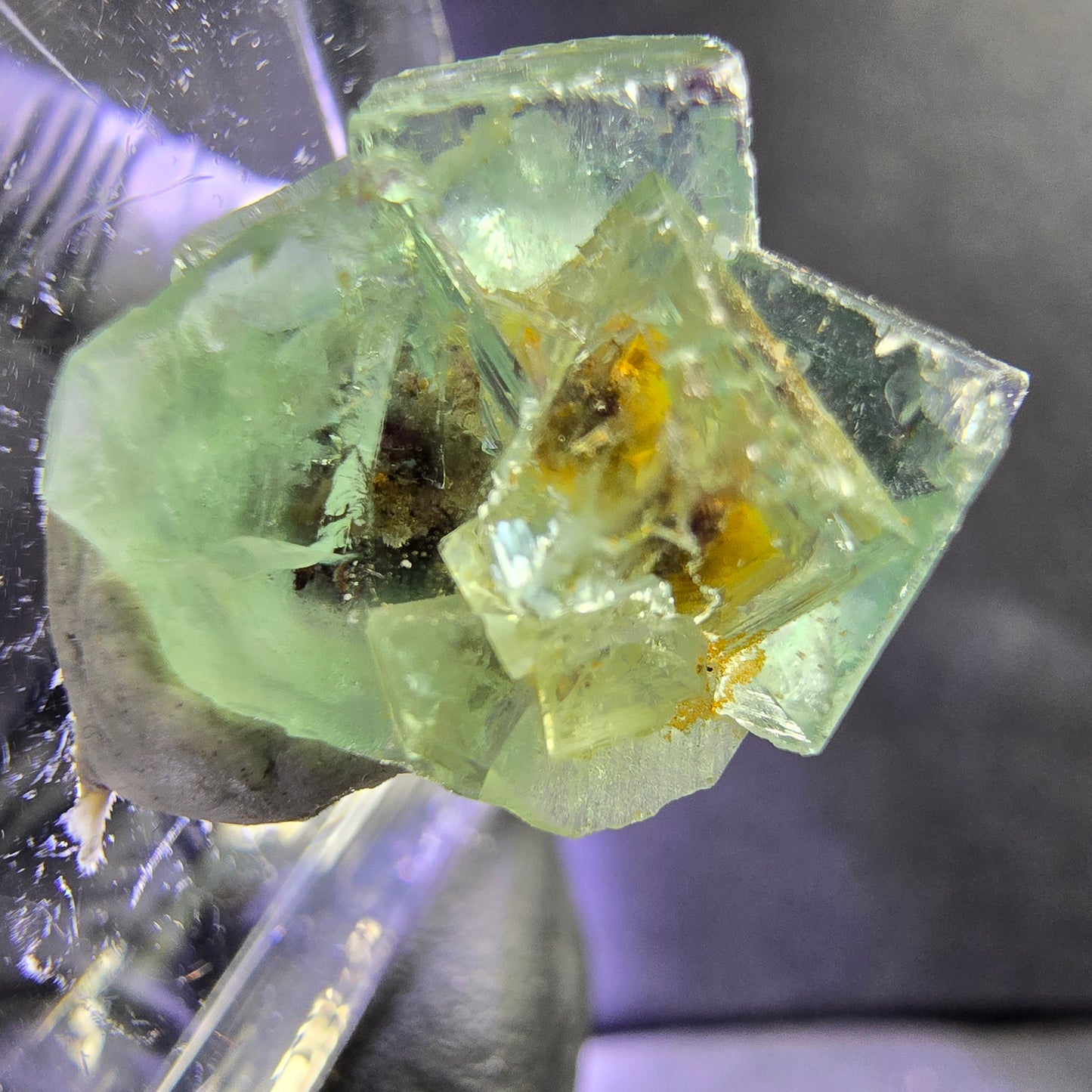 Seltene klare Phantom Fluorit XX Stufe mit Einschlüssen 19*15*9mm aus Okorusu, Namibia