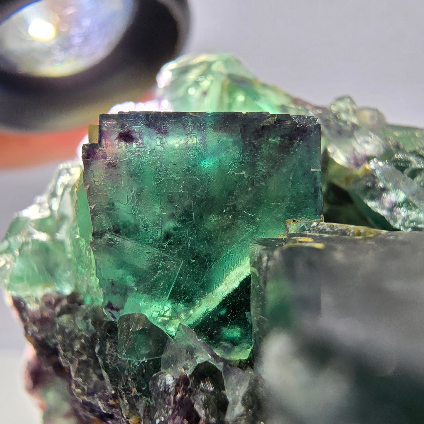 Spécimen de cube de fluorite fantôme parqueté vert violet Okorusu, Namibie 55*48*39mm