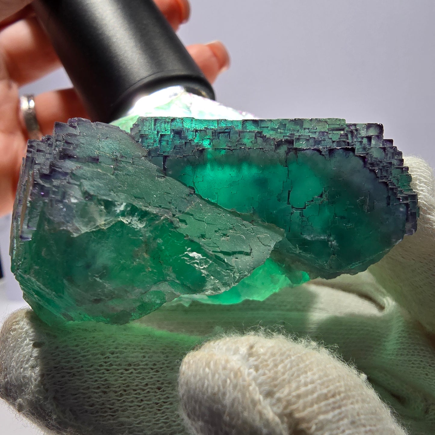 Phantom Fluorit Würfel Stufe parkettiert zonal Okorusu Namibia 78*60*37mm