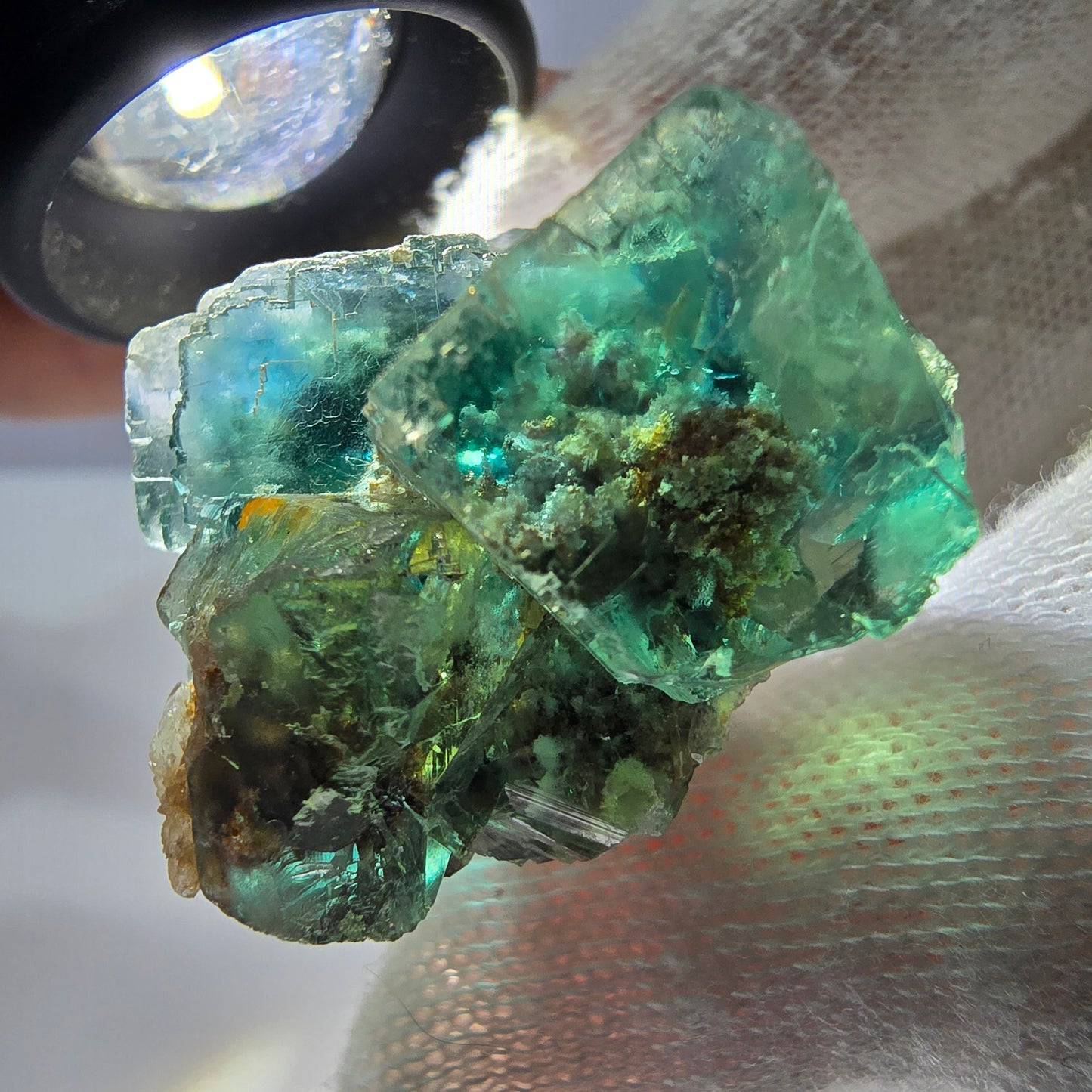Spécimen de cube de fluorite fantôme parqueté vert turquoise Okorusu, Namibie 37*32*22mm