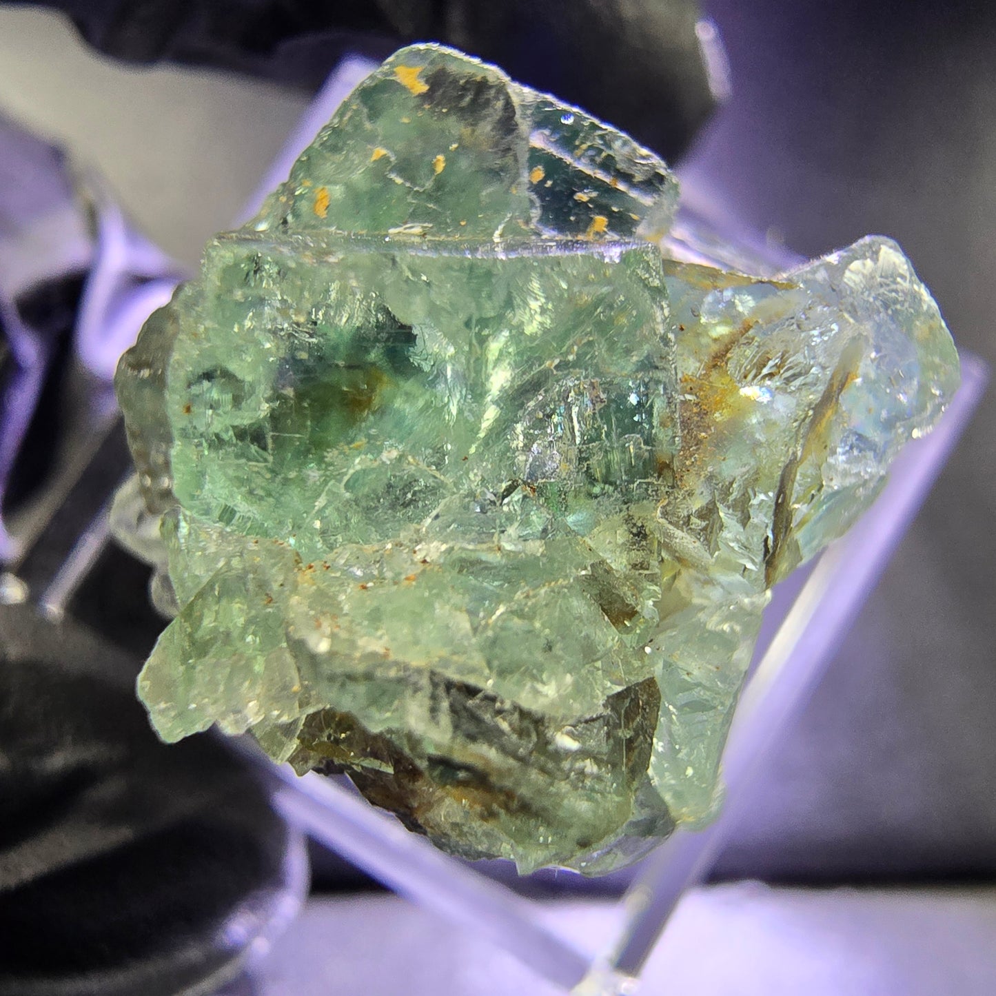 Klare Phantom Fluorit XX Würfel Stufe grün lila 23*19*17mm aus Okorusu, Namibia