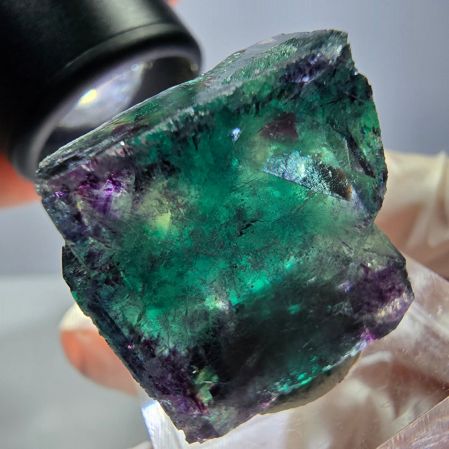 Phantom Fluorite cube parquetted, green purple Okorusu, Namibia 23*22*17mm