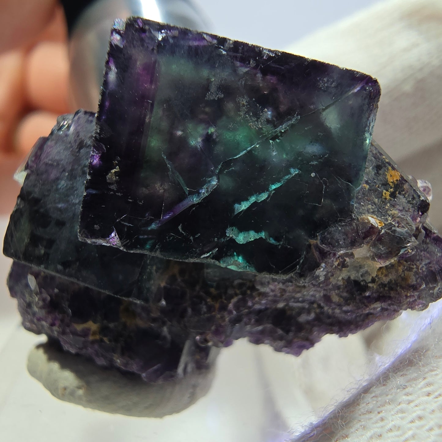 Klare Phantom Fluorit Würfel Stufe zonal grün lila Okorusu, Namibia 36*26*25mm