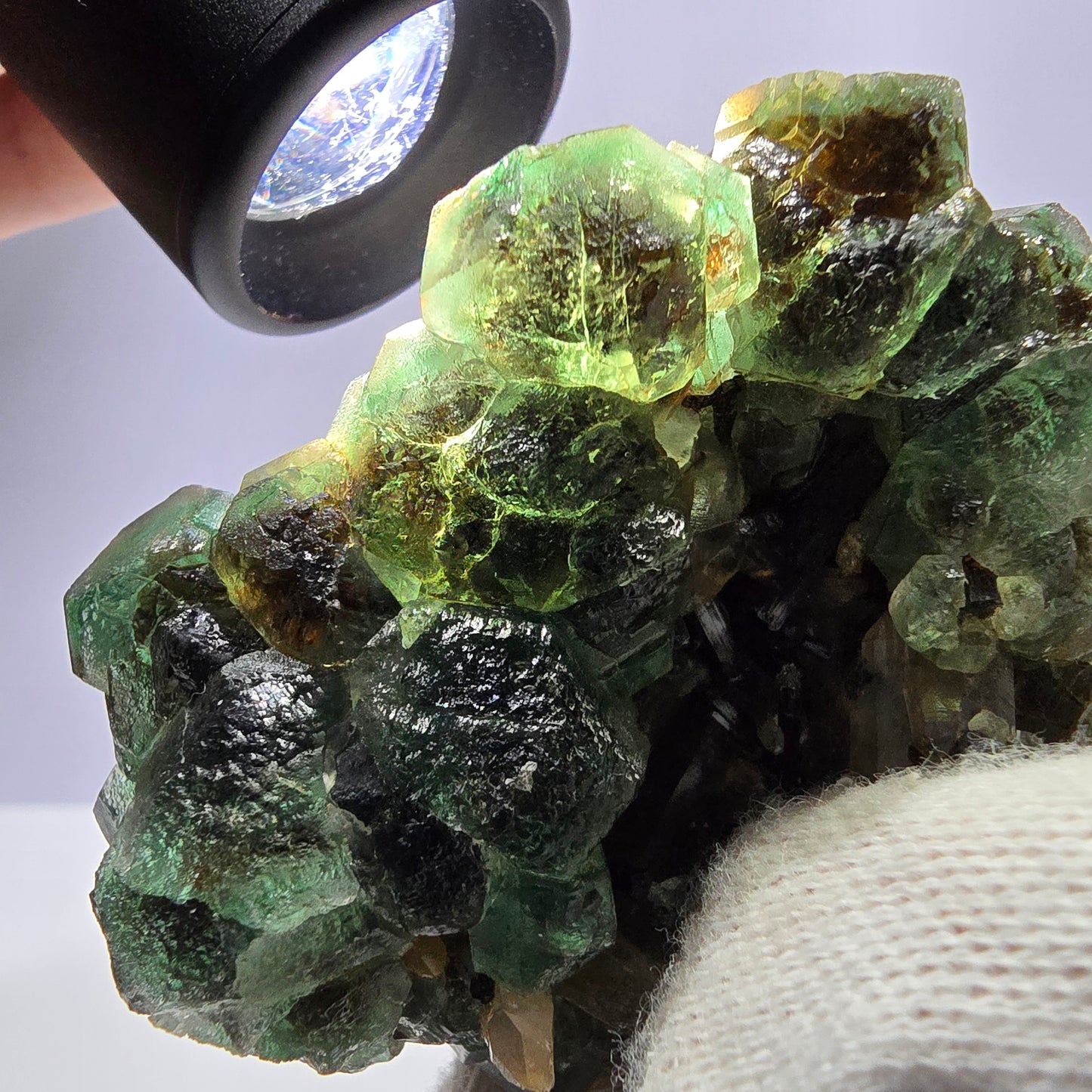 Fluorite fantôme Schörl Tourmaline Hyalite Quartz fumé Erongo Namibie 77*60*57mm