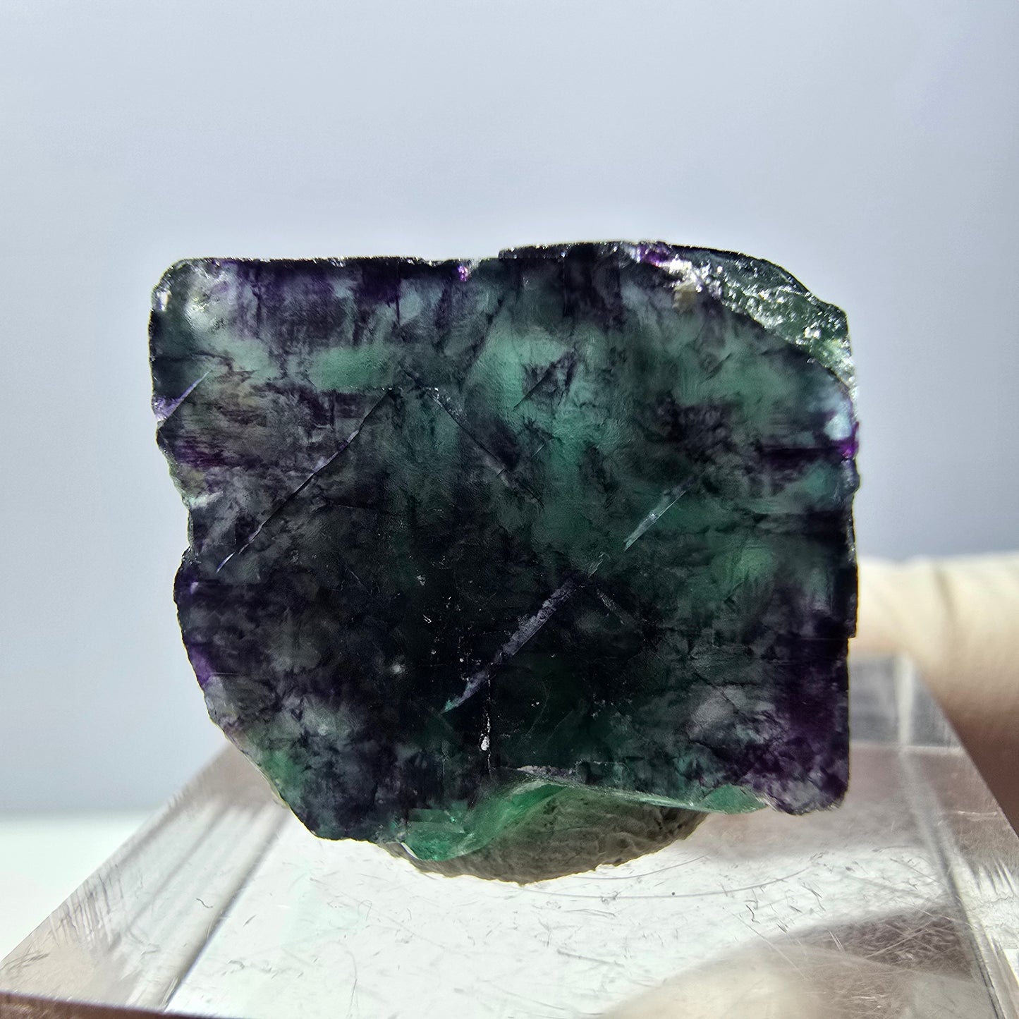 Phantom Fluorite cube parquetted, green purple Okorusu, Namibia 20*20*18mm