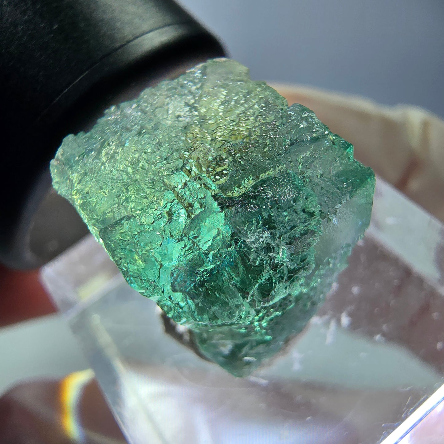 Klarer Phantom Fluorit Würfel parkettiert, grün Okorusu, Namibia 15*14*14mm