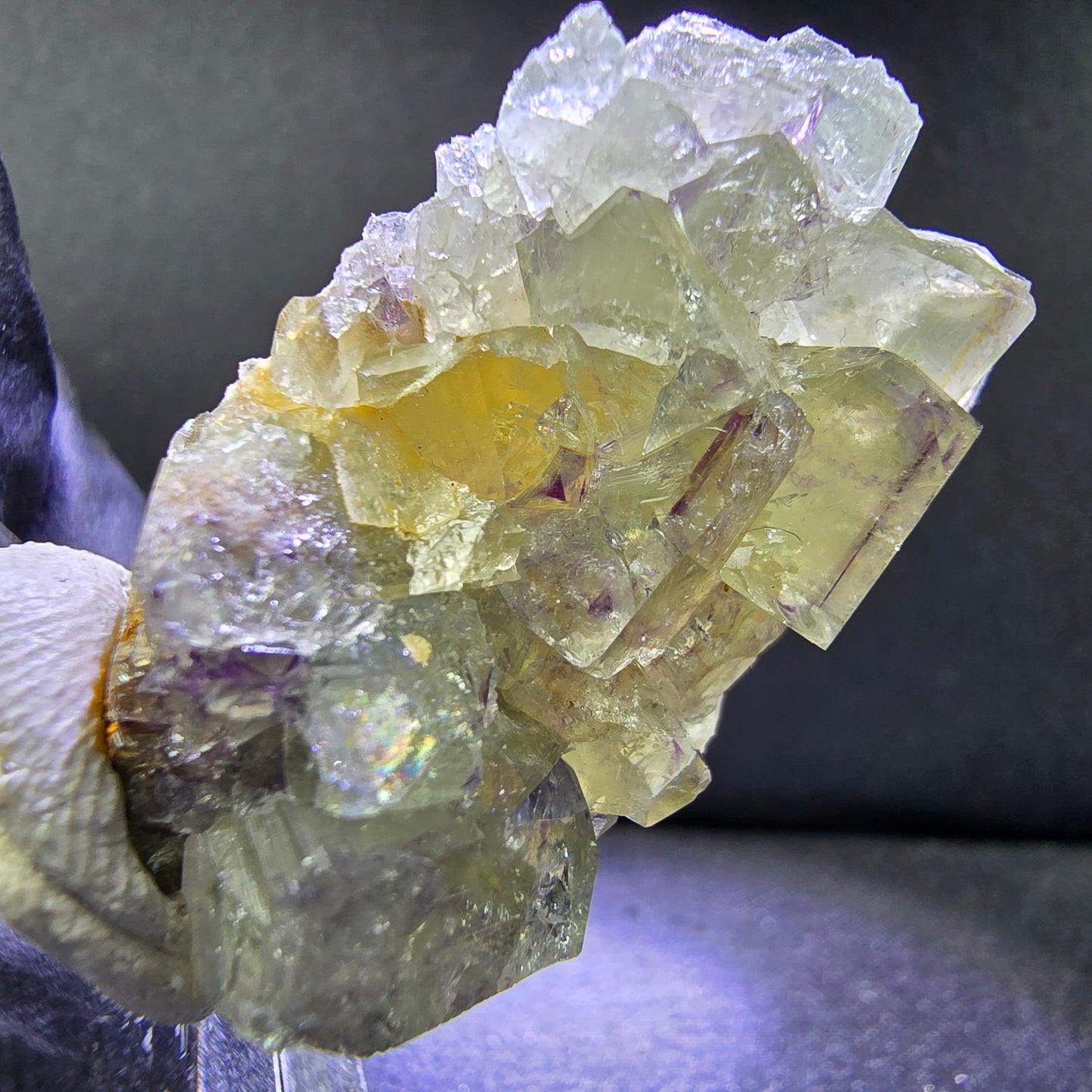 Seltene Phantom Fluorit XX Würfel Stufe grün lila 35*21*14mm Okorusu, Namibia