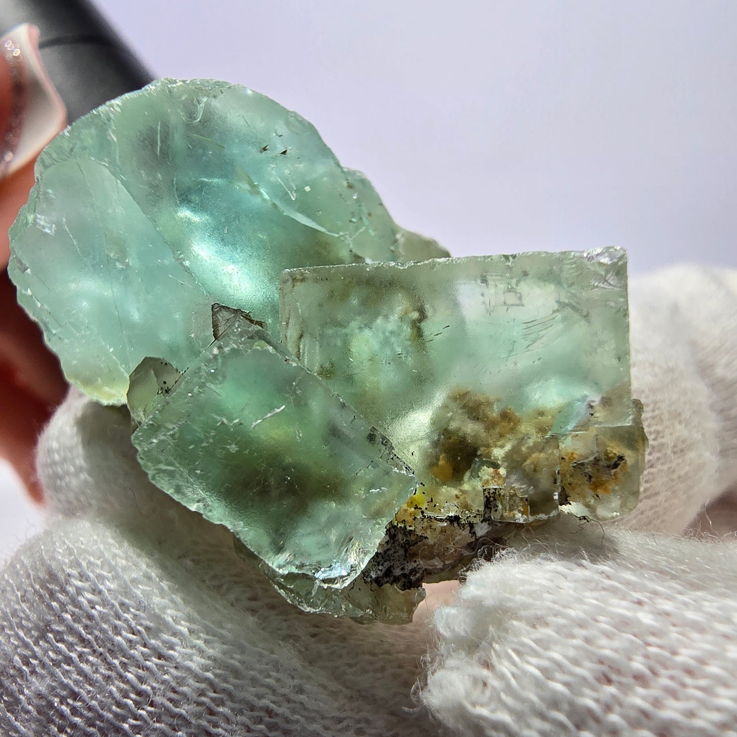 Rare spécimen de cube de fluorite fantôme, parqueté vert Okorusu, Namibie, 45 x 29 x 23 mm
