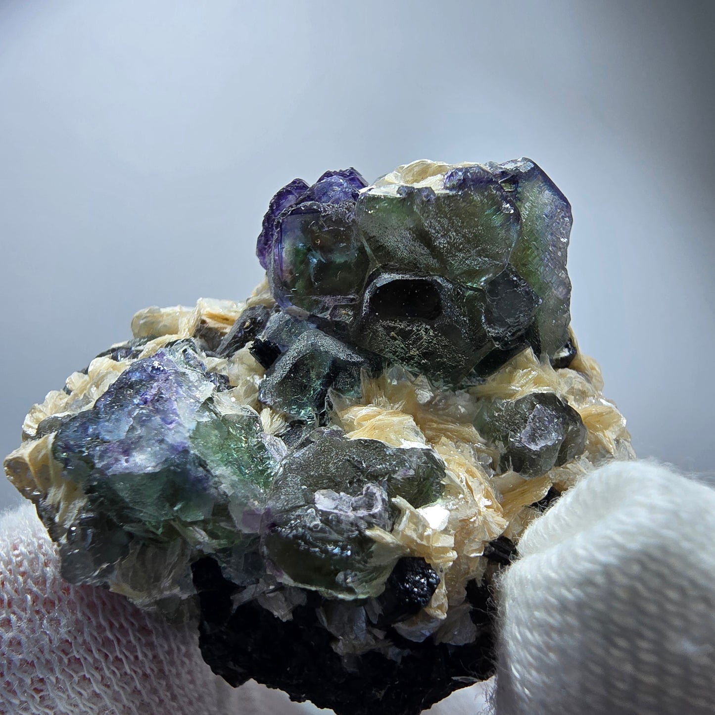 Phantom Fluorite cube zonal, Muscovite Schörl Tourmaline Erongo Namibia 38*33*27mm
