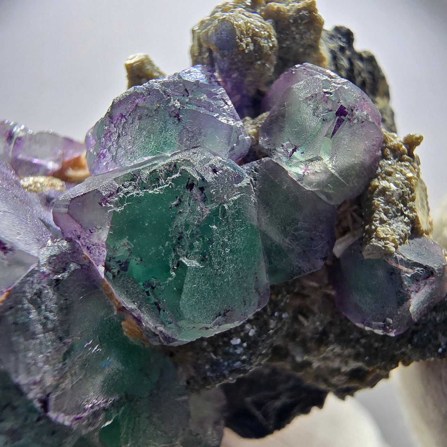 Phantom Fluorite zonal, Muscovite, Schorl Tourmaline specimen Erongo Namibia 62*48*33mm