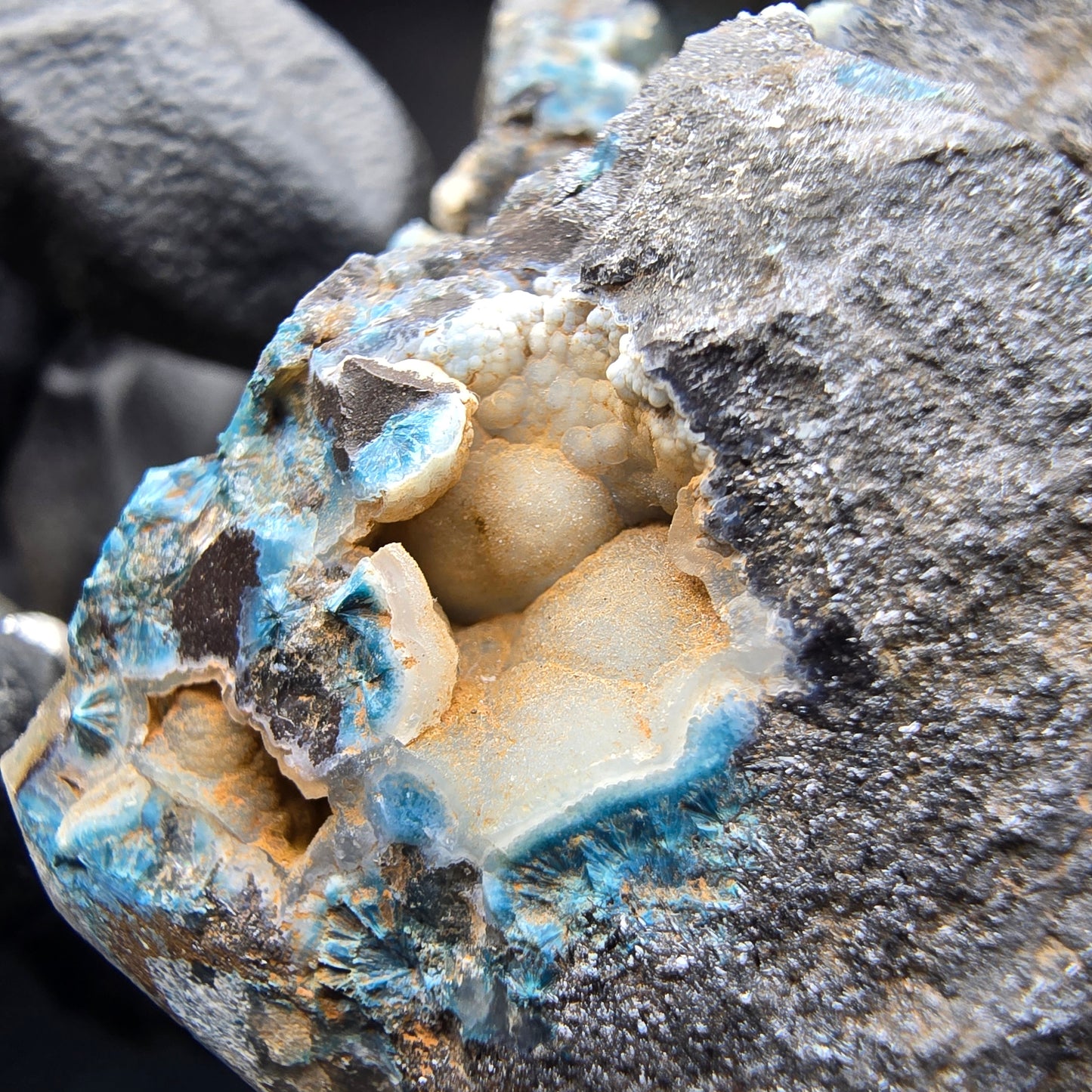 Rare Shattuckite specimen blue, sphere crystals Kaokoveld, Namibia 54*53*48mm