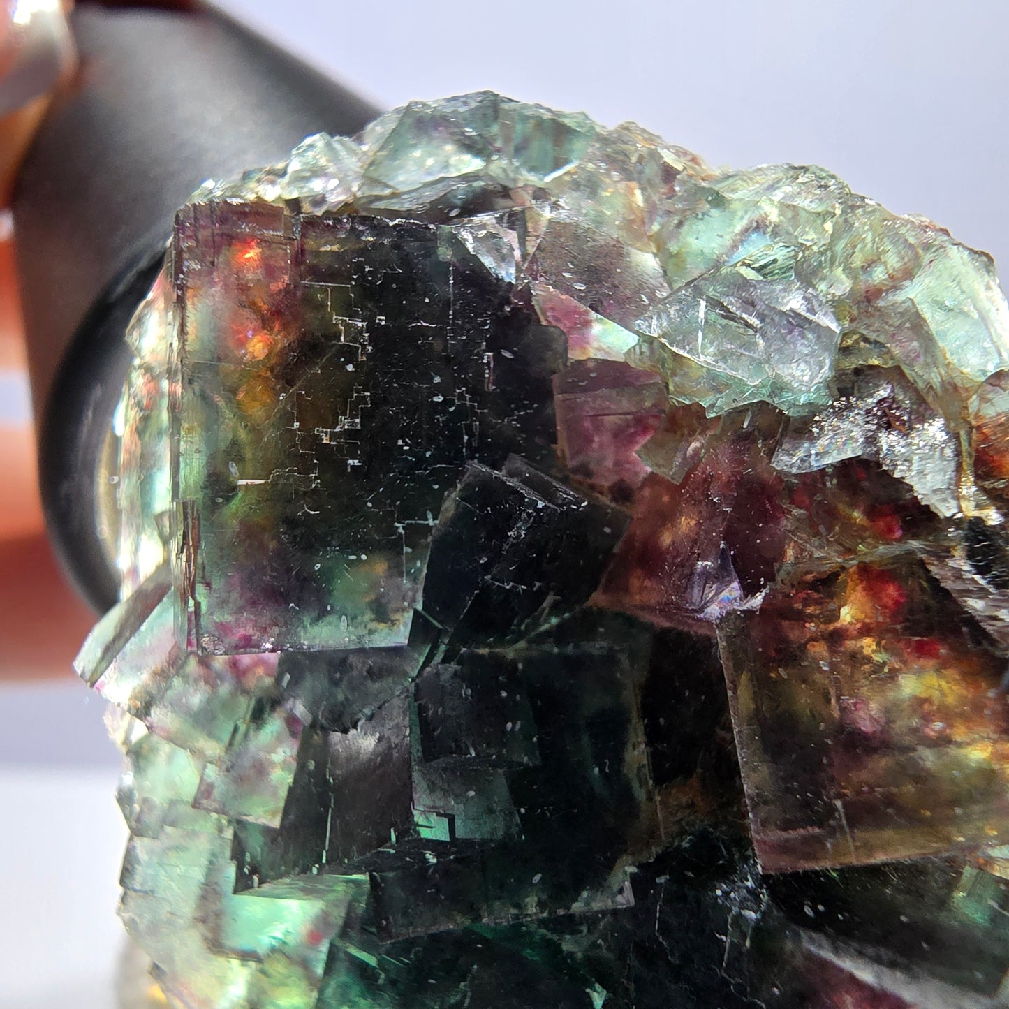 Rare spécimen de cube de fluorite fantôme, vert violet Okorusu Namibie 80*43*17 mm