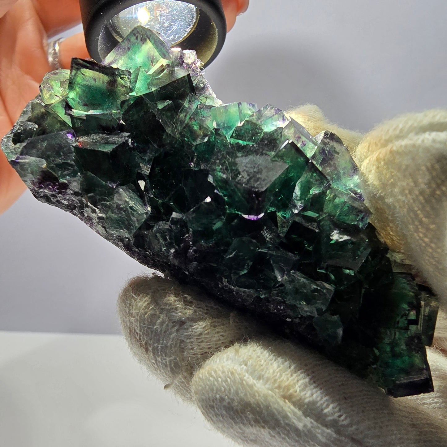 Rare spécimen de cube de fluorite fantôme, vert violet Okorusu Namibie 76*35*19mm