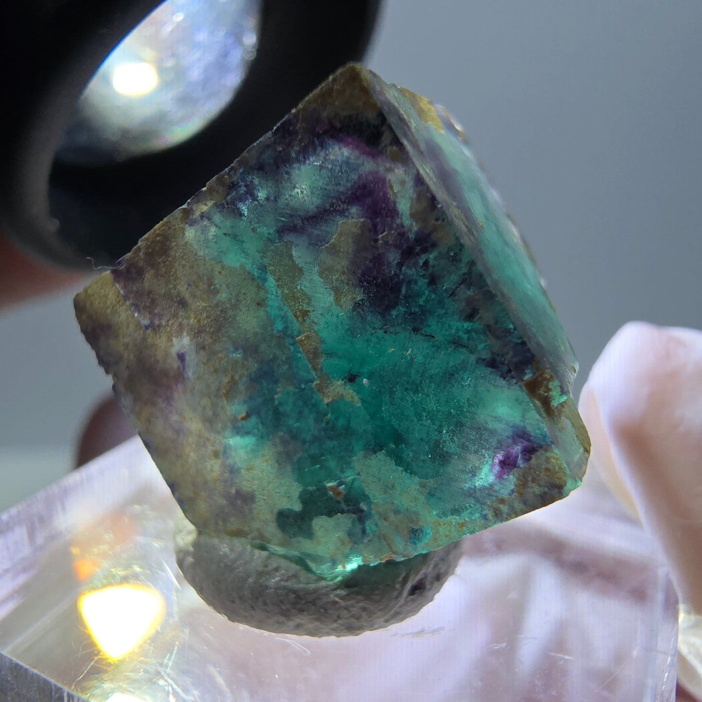 Phantom Fluorit Würfel Stufe, grün lila Okorusu, Namibia 15*15*14mm