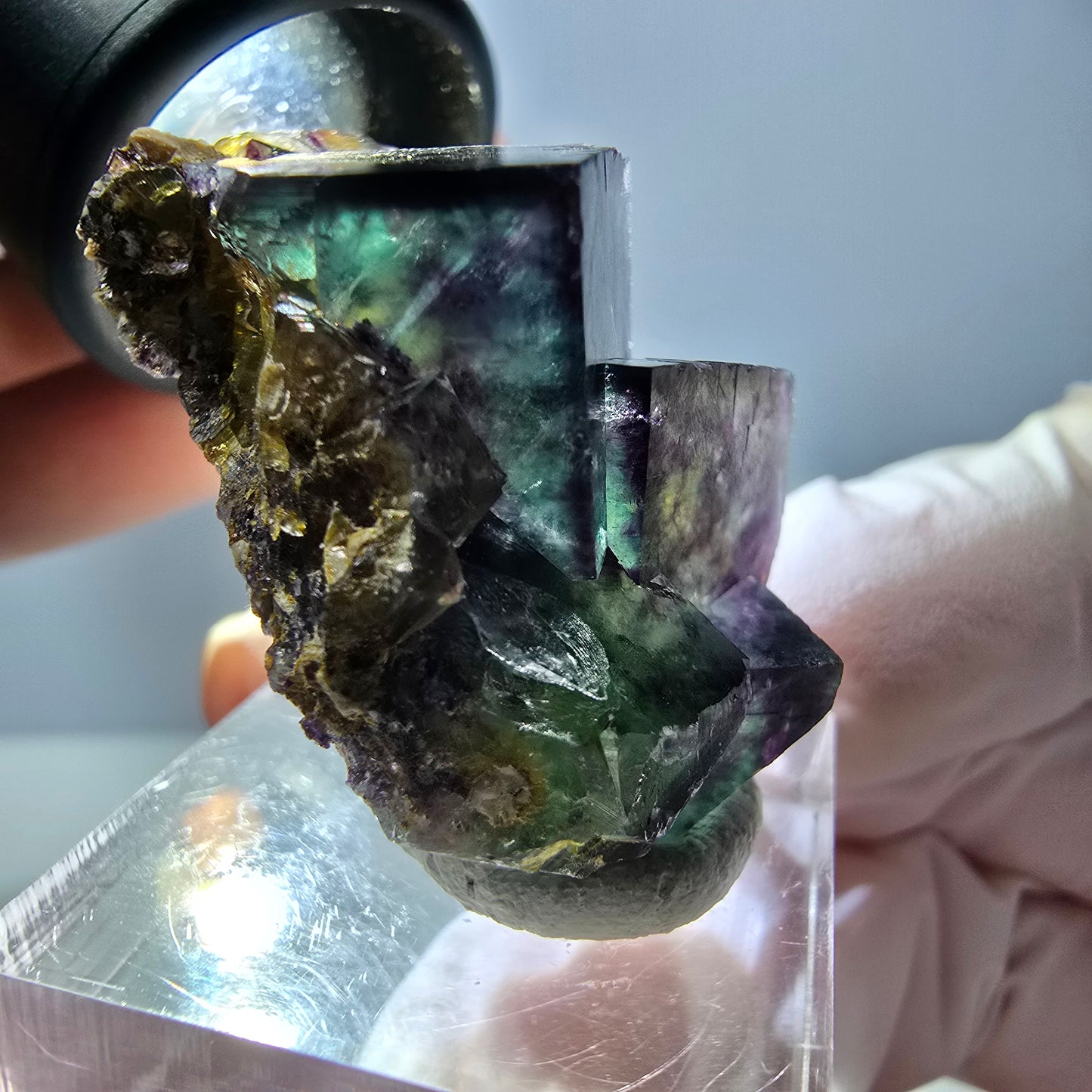 Phantom Fluorit Würfel Stufe, parkettiert grün lila Okorusu, Namibia 39*25*18mm