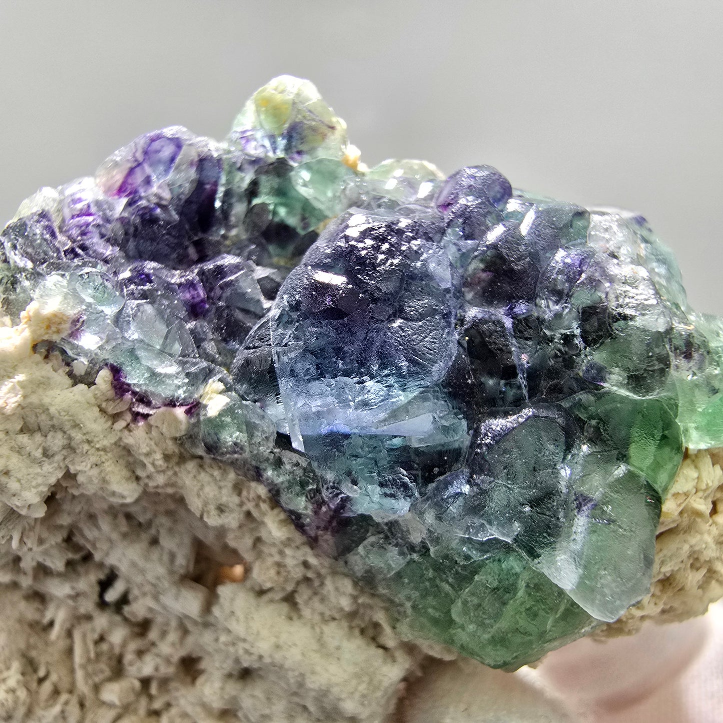 Phantom Fluorit grün blau, Orthoklas Stufe Erongo, Namibia 55*45*26mm Sammlung