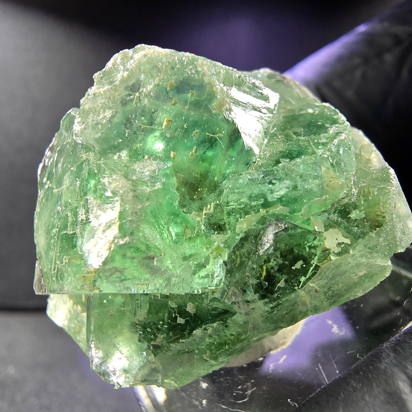 Seltene Phantom Fluorit Würfel Stufe grün 34*28*23mm Okorusu, Namibia Sammlung