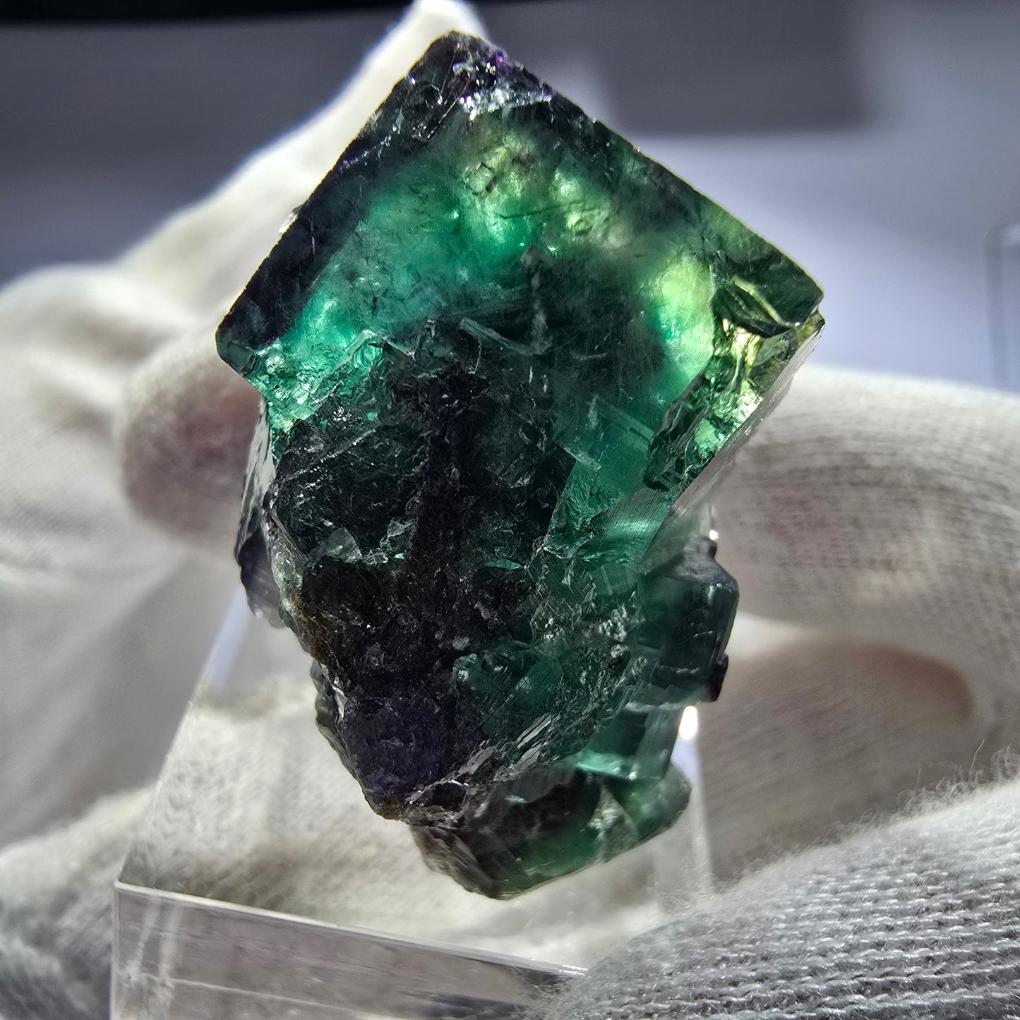 Seltene Phantom Fluorit Würfel Stufe zonal grün lila Okorusu, Namibia 38*28*24mm