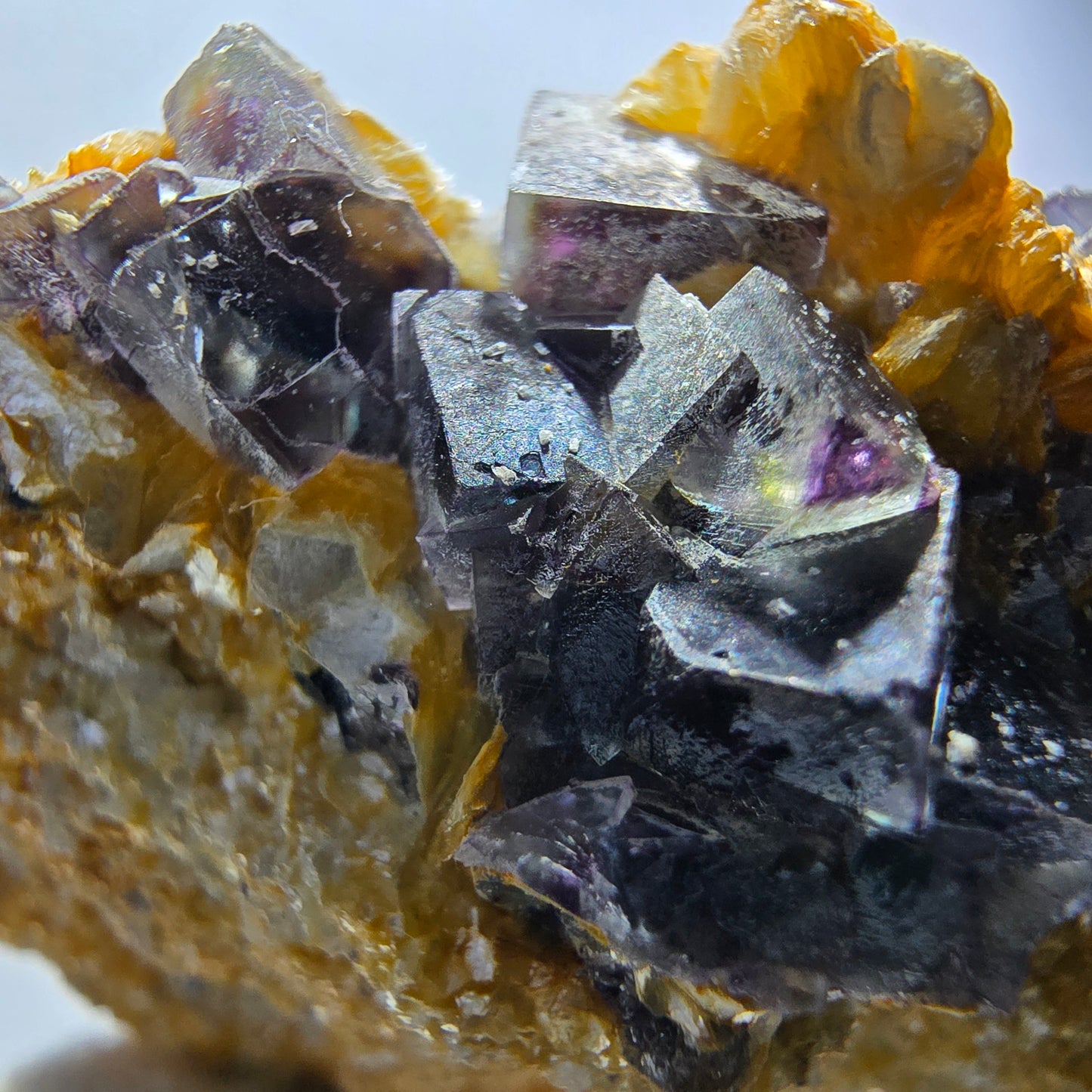 Spécimen de fluorite fantôme colorée, de tourmaline Schorl et de muscovite, Erongo, Namibie, 58 x 51 x 33 mm