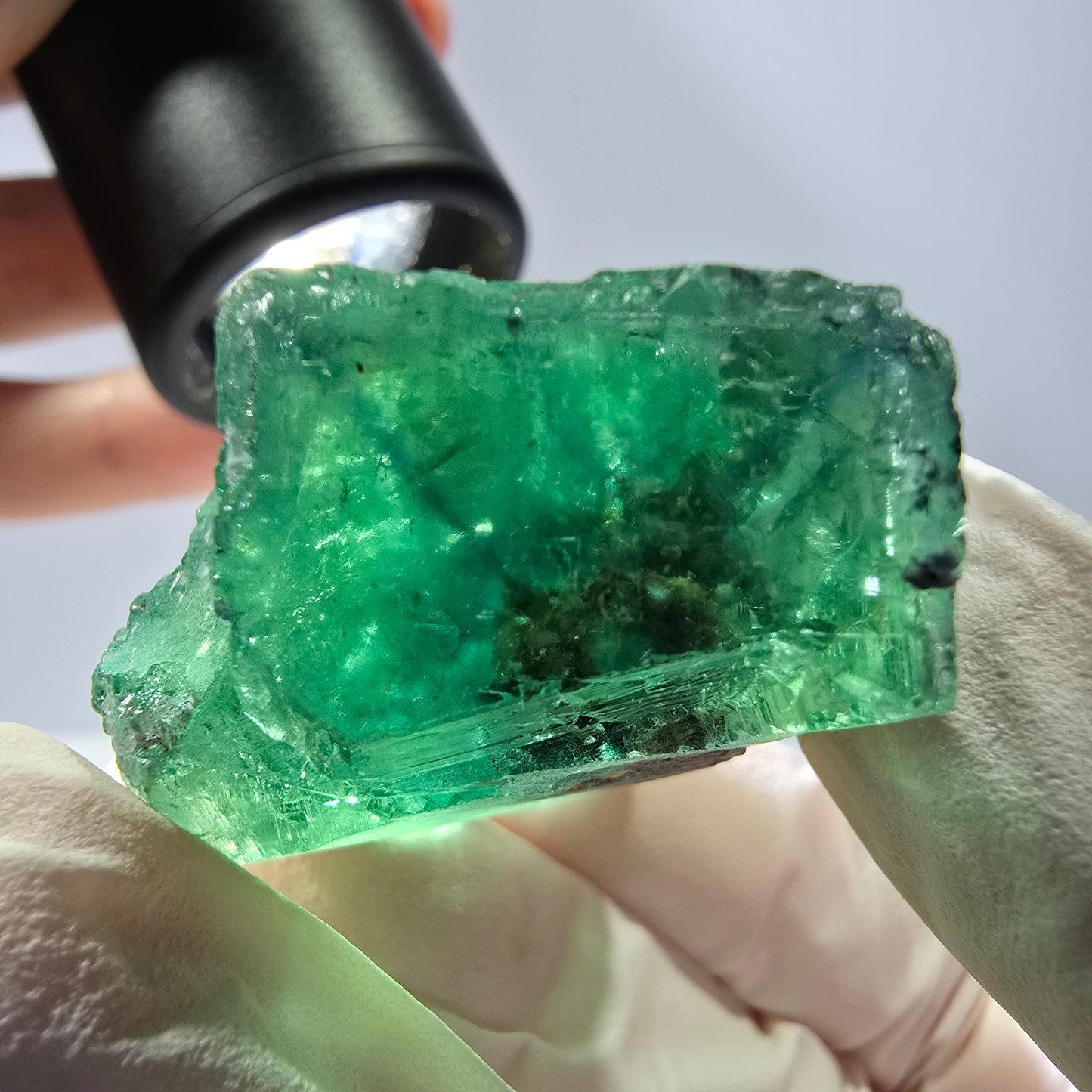 Klare Phantom Fluorit Würfel Stufe, parkettiert grün Okorusu, Namibia 43*33*25mm