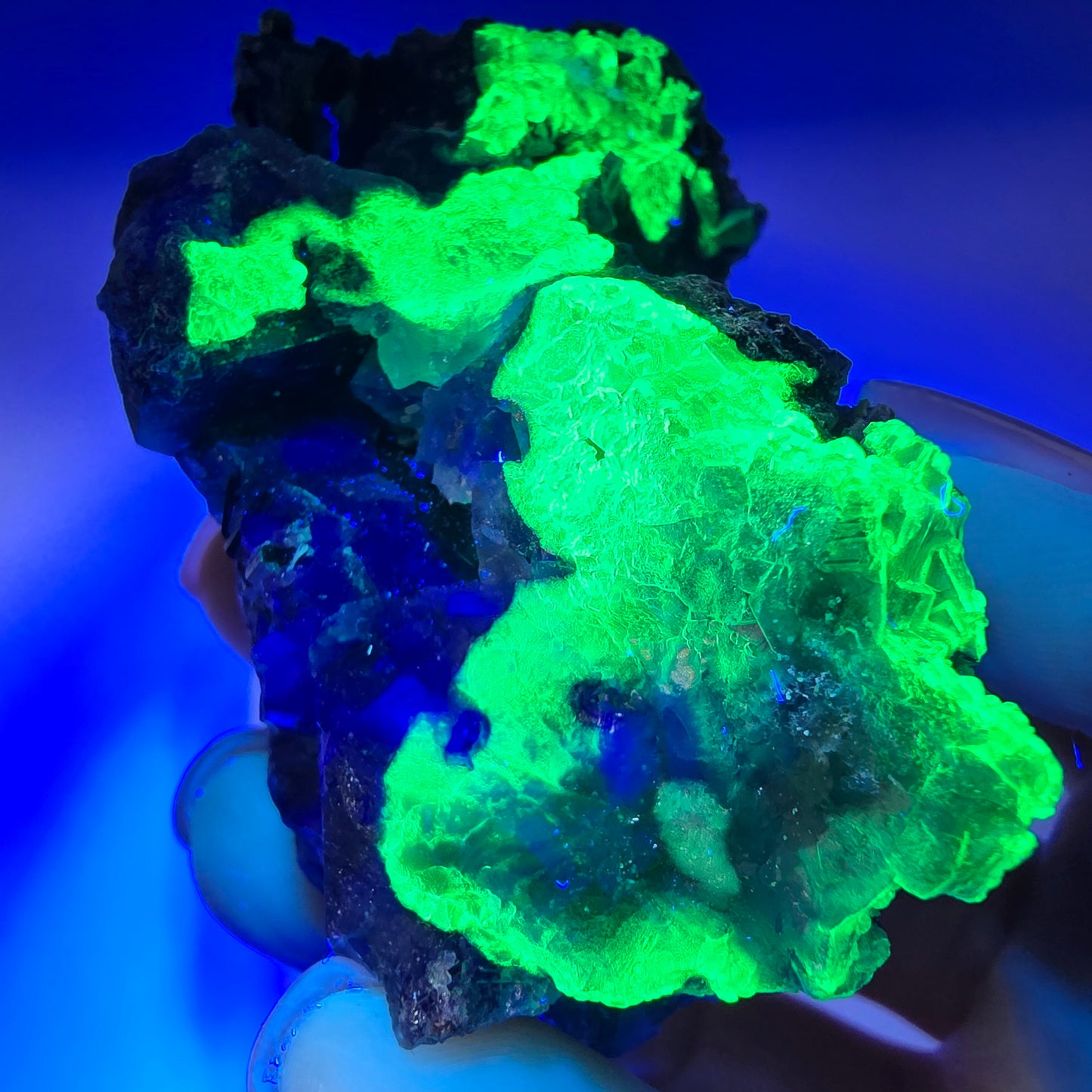 Bunte Phantom Fluorit Hyalit Schörl Turmalin Muskovit Erongo, Namibia 80*46*60mm