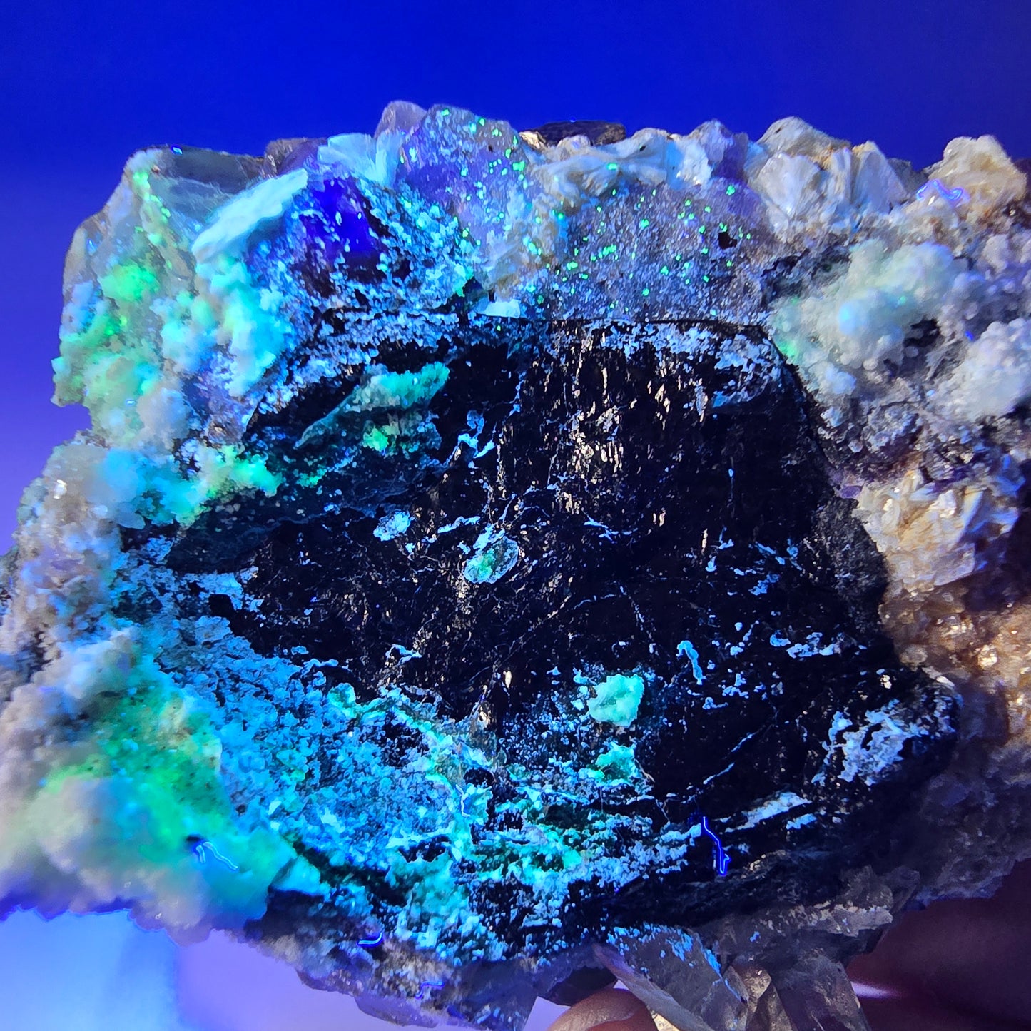 Phantom Fluorit Würfel, Rauchquarz, Schörl Turmalin, Hyalit Erongo, Namibia 66*49*37mm