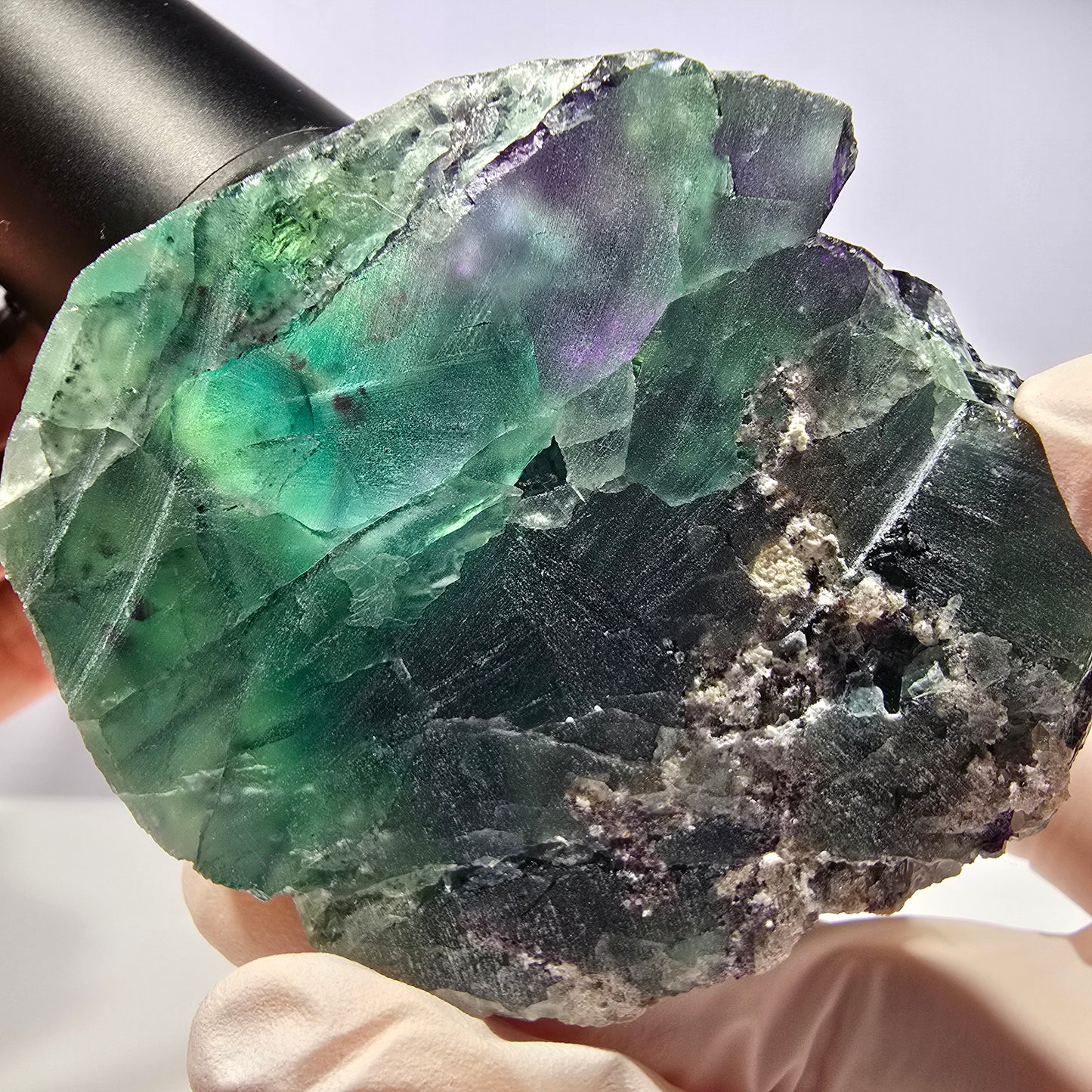 Cube de fluorite fantôme XL vert violet 11:11 Angel Pocket Okorusu, Namibie 75*64*37mm
