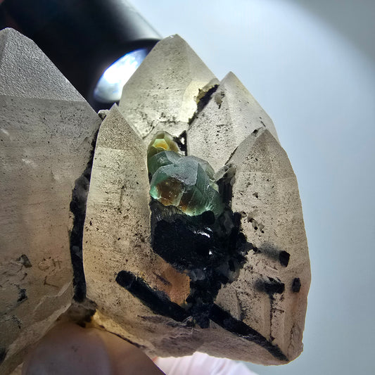 Große Skelett Rauchquarz, Phantom Fluorit, Schörl Turmalin Erongo, Namibia 94*69*53mm