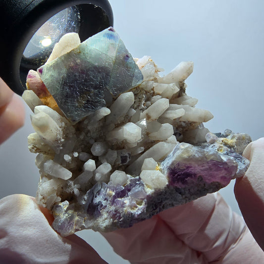 Seltene Phantom Fluorit Würfel, Quarz Stufe Brandberg, Namibia 47*34*29mm