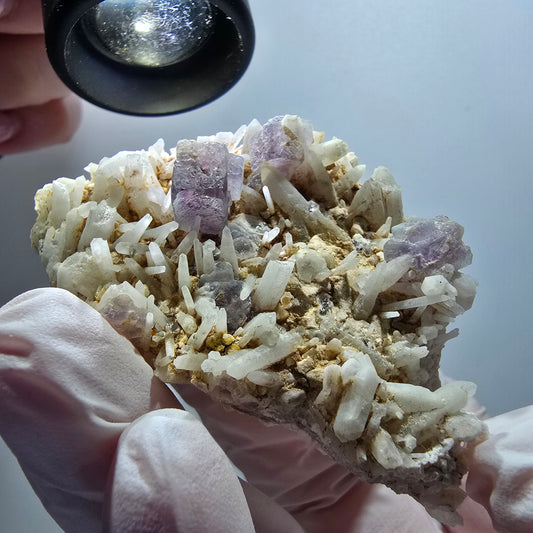 Seltene Phantom Fluorit Würfel, Quarz Stufe Brandberg, Namibia 63*45*22mm