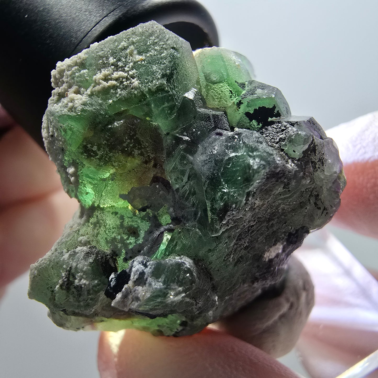 Phantom Fluorit, hexagonal, Schörl Turmalin, Muskovit Erongo, Namibia 41*36*25mm
