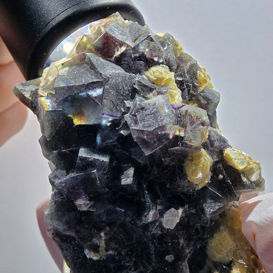 Bunte Phantom Fluorit Schörl Turmalin Muskovit Hyalit Erongo, Namibia 79*56*44mm