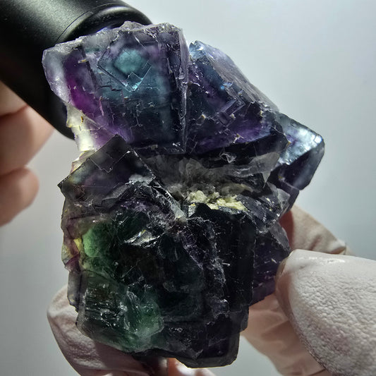 Seltene Phantom Fluorit Würfel parkettiert grün lila Okorusu, Namibia 63*57*26mm