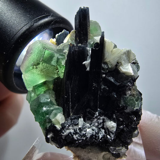 Phantom Fluorit, hexagonal, Schörl Turmalin, Muskovit Erongo, Namibia 37*31*30mm