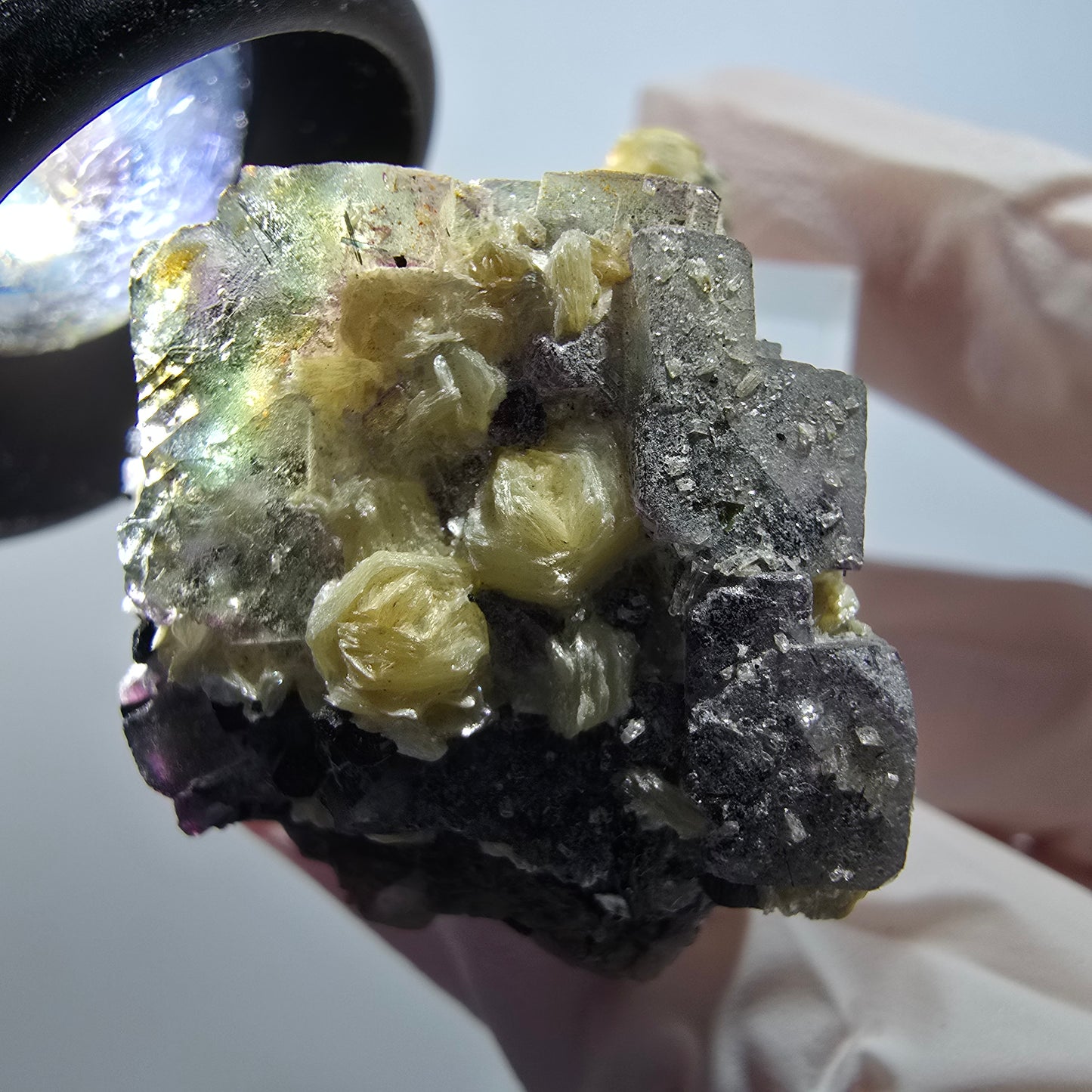 Phantom Fluorit, Schörl Turmalin, Muskovit Stufe Erongo, Namibia 37*25*26mm