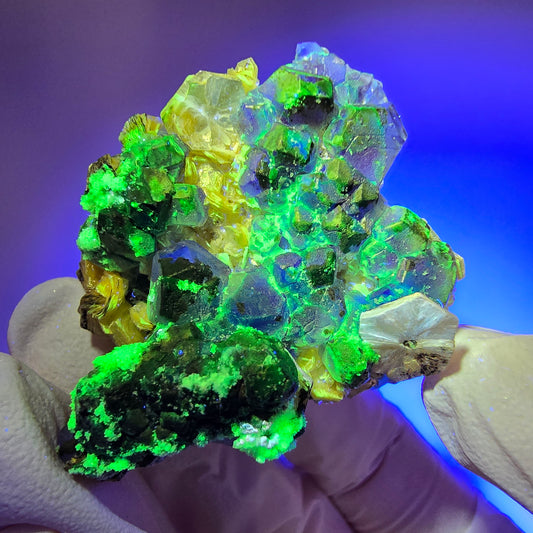 Phantom Fluorit, hexagonal, Schörl Turmalin, Muskovit, Hyalit Erongo, Namibia 44*37*27mm