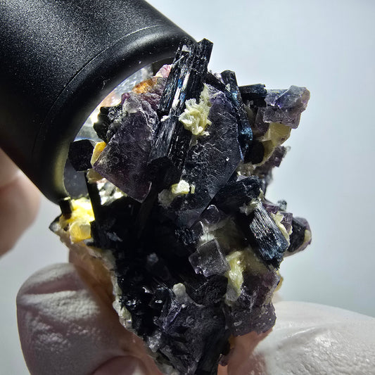 Bunte Phantom Fluorit, Schörl Turmalin, Muskovit Stufe Erongo, Namibia 46*31*34mm