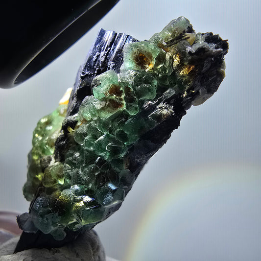 Phantom Fluorit, hexagonal, Schörl Turmalin, Muskovit Erongo, Namibia 49*32*22mm
